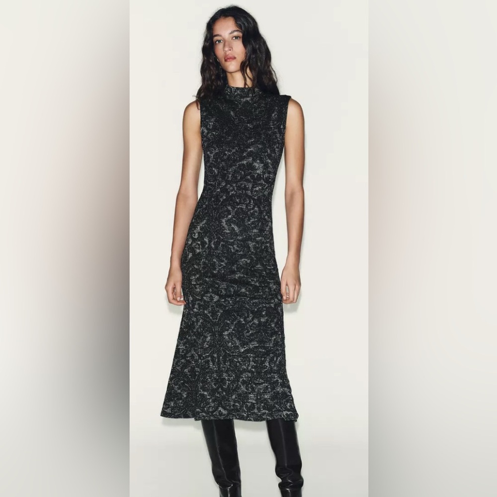 Zara Metallic Thread Jacquard Dress | NWT
